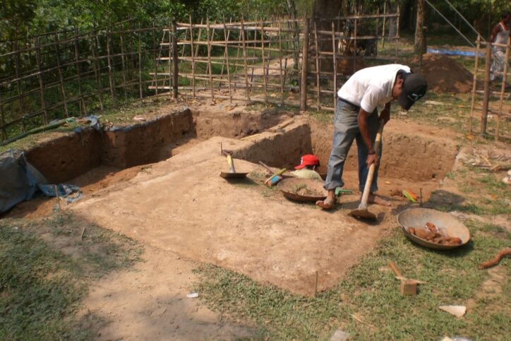 archeologist working a square dig