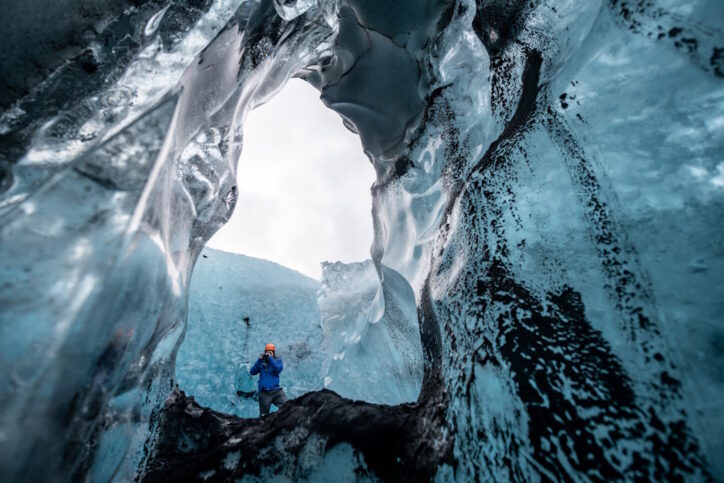 Inside a glacier ice cave in Iceland