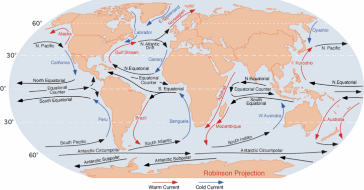 Diagram of the oceans currents