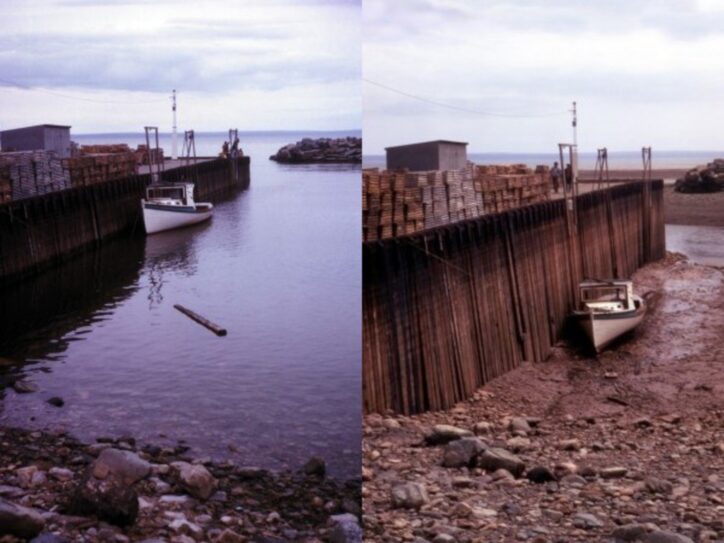 Photo showing the extreme difference between high tide and low tide